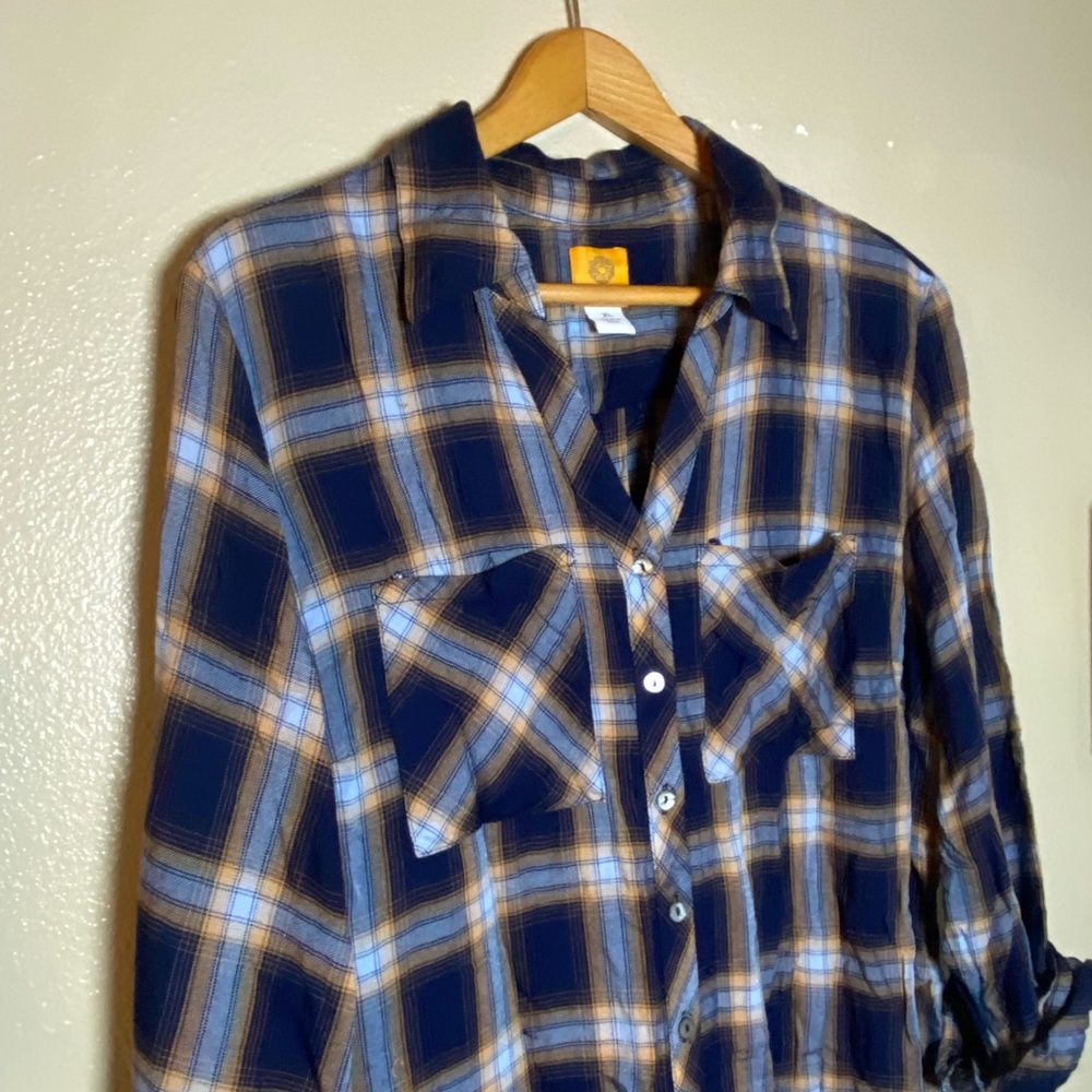 Ruby Rd. Blue And Orange Plaid Button Down Shirt … - image 2